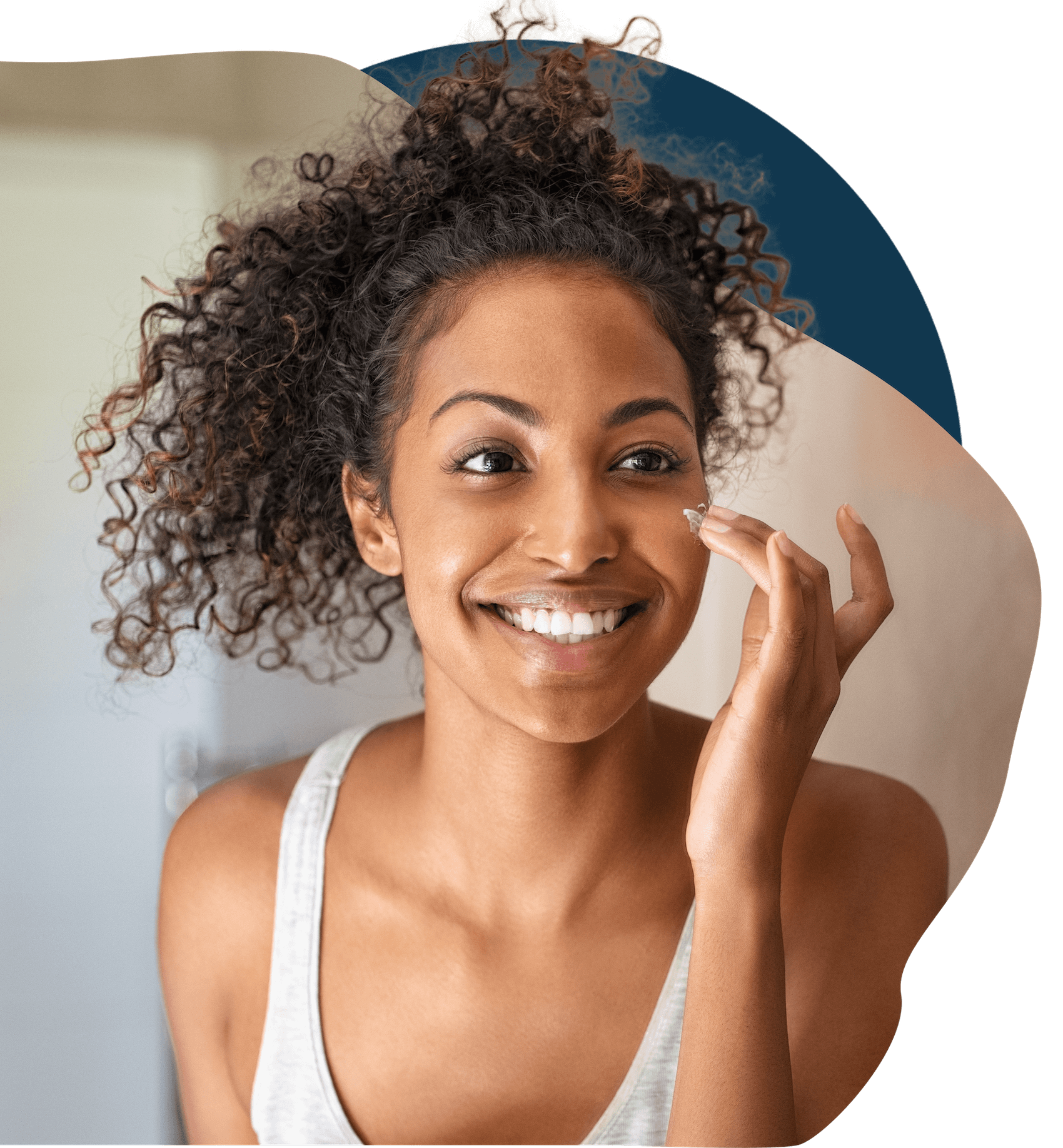 Woman with curly hair smiling
